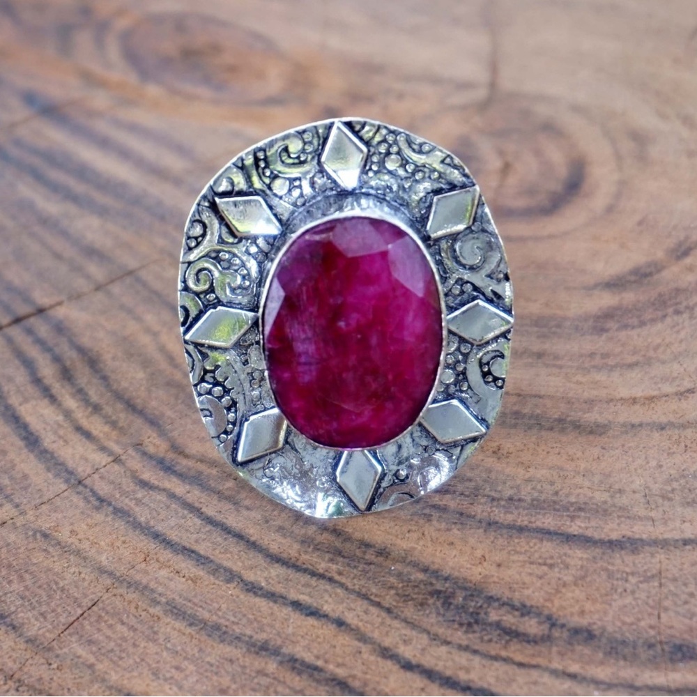 Ruby silver overlay ring - Picture 2 of 4